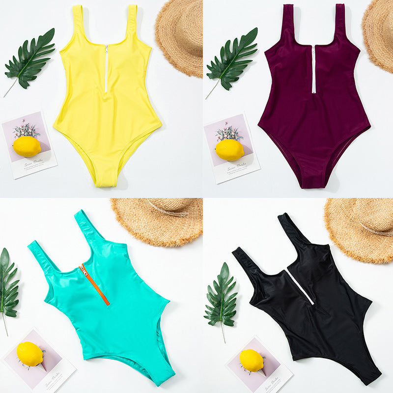Ladies zipper sexy one-piece printed swimsuit women swimwear 2182133443464