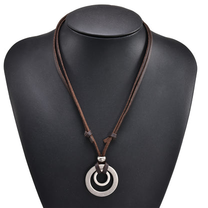 Double circle hollow leather cord necklace 2187400846976