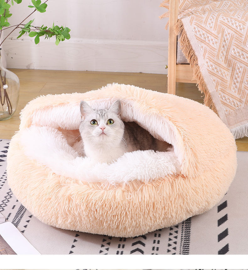 Deep Sleep Half-pack Semi-enclosed Dual-use Plush Round Pet Bed 2195a8a3 cb1c 4f3f 99d8 49c18fae7238