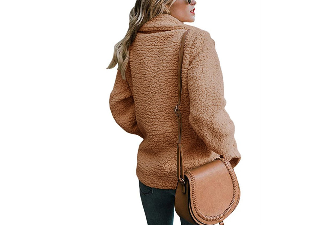 Autumn and Winter Women's Plush Button Lapels Pocket Coat Shirt 2197287631456