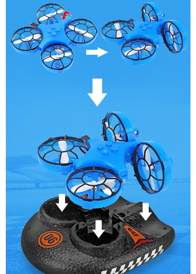 RC Boat Water Land And Air Four-Axis  Hovercraft Three-in-one Multi-function Toy One-button Tumbling Mini Drone 2198761858498