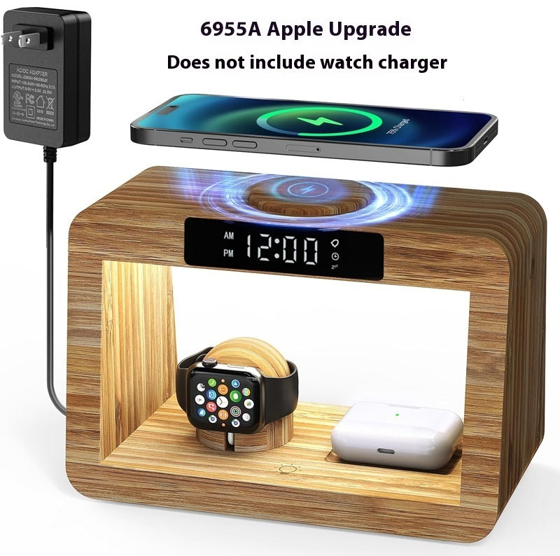 Multifunctional Bamboo Table Lamp Alarm Clock Wireless Charger - 图片 8