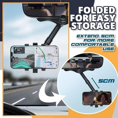 Rearview Mirror Phone Holder For Car Rotatable And Retractable Car Phone Holder Multifunctional 360 Rear View Mirror Phone Ho