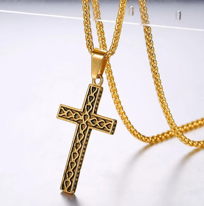 316L stainless steel gold plated christianity jewelry unique black mens vintage cross necklace with chain - HD Wireless Product #7