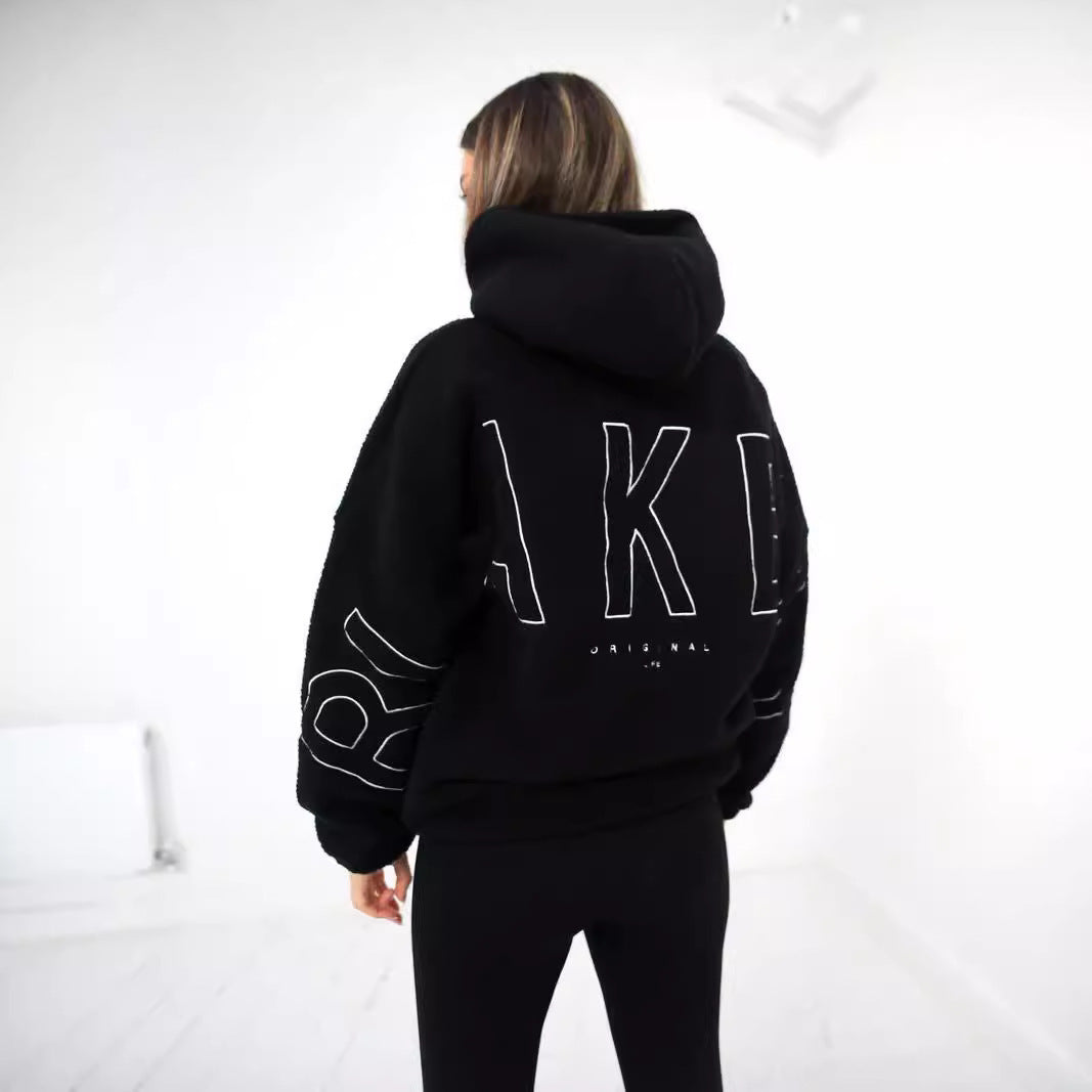 Women's Simple Loose Embroidered Lamb Fleece Coat 220a5b0a 76cc 4246 9c9f 707f833991fa