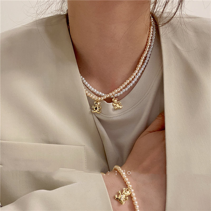 Geometric Bear Pearl Necklace Girlish Color Bear Pearl Temperament 220f1846 e480 49ac ae8f 9a71621f0478