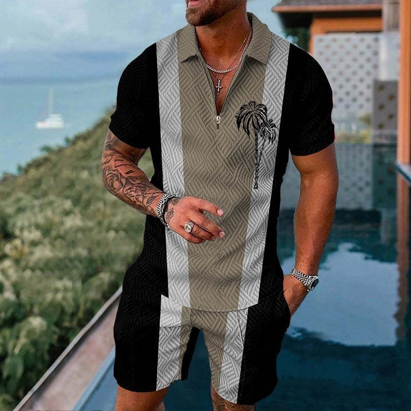 Fashion Casual Zipper Short Sleeve Suit 2225e821 e806 4254 8308 fd0dcbaf00d8