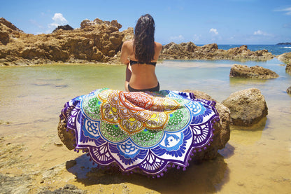 Polygon Printing Tassel Round Bath Towel Yoga Mat 2241872761569