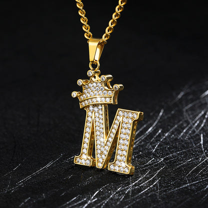 Crown Pendant Stainless Steel Letter Necklace 2242738590849