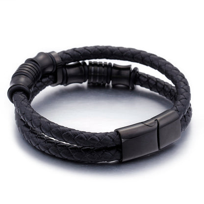 Gold Color Stainless Steel Leather Bracelet Men Black Mens Leather Wrap Bracelets Jewelry Wristband With Magnet Clasp 2257868