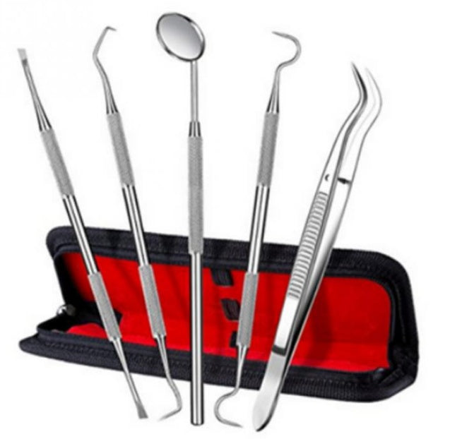 5pc Dental Tool Set Stainless Steel Tooth Scraper Wax Carving Dentist Tool Kit Explorer Probe Picks Mirror Teeth Clean Oral Care - HD Wireless Product #2