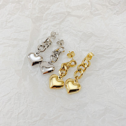 Sweet And Cool Style Peach Heart Chain Tassel Earrings 226b84e0 7097 4ed8 adc3 8578255494c4