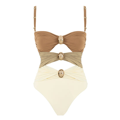 One-piece Swimsuit Women's Round Buckle Decoration Hollow Out Stitching Swimsuit Suit 2271a4de 3959 452c bd87 e3d20b73df34