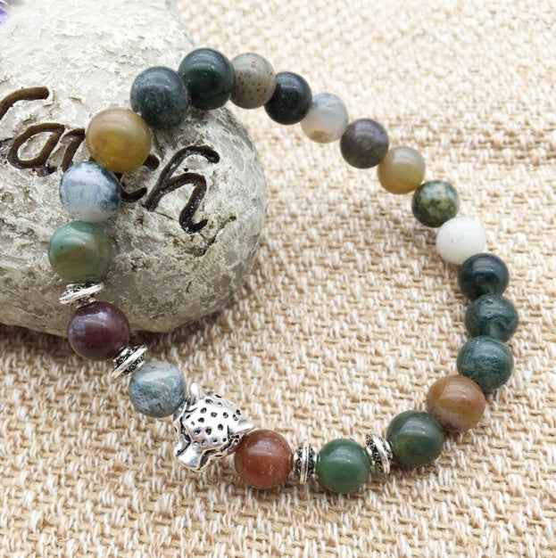 8mm Natural Stone Lava Stone Bead Bracelet For Men Leopard Head Leopard Pendant Charm Bracelet Handmade Jewelry - HD Wireless Product #12