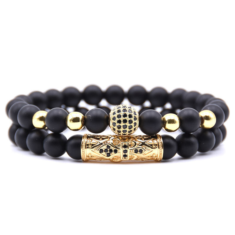 Natural frosted stone micro-inlaid ochre ball long tube double energy bracelet 2290874604998