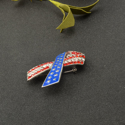 Green Alloy Clothing Pin Ribbon Brooch Diamond American Flag Brooch 2294087008993