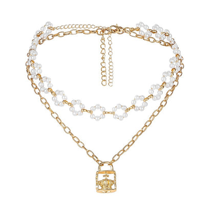 Vintage Embossed Lock Pendant Pearl Necklace 22aeb758 2d91 4730 b219 d2a2552495c9