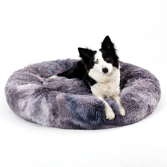 Fluffy Donut Dog Bed  Warm Soft Long Plush Pet Cushion Dog House Cat  Bed Washable Pet Sofa Mat Calming Samll Large Dog Beds 