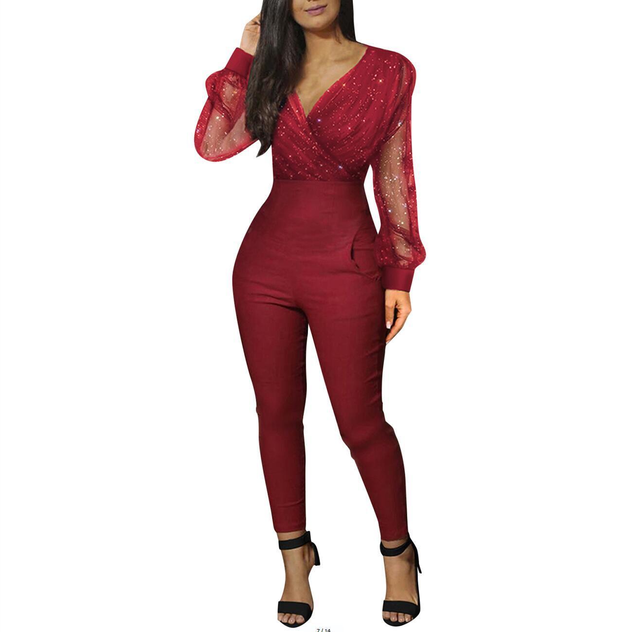 European And American Ladies Fashion V-neck Sequins Mesh Long Sleeve Jumpsuit 22b8532f 5ca3 4397 9dc1 c3b8a1873f0a