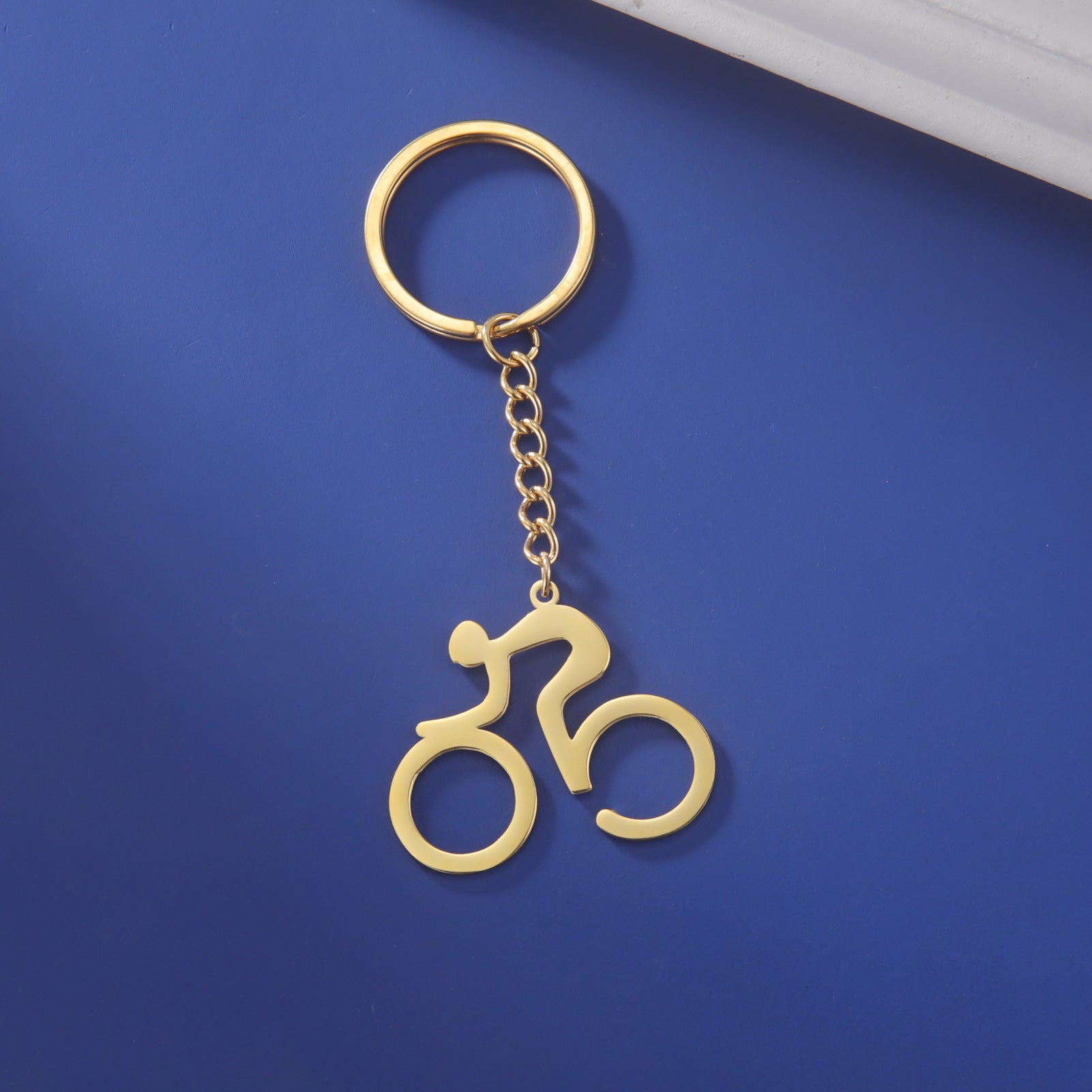 Gexiang Factory Titanium Steel Cutting Hollow 18K Real Gold Electroplating Simple Stroke Bicycle Pendant Stainless Steel Key 