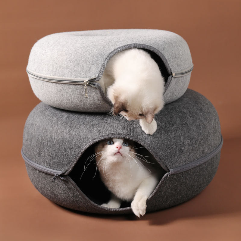 Four Seasons Available Cat Nest Round Woolen Felt Pet Dual-use Cat Nest Tunnel Interactive Training Toy Grey Felt Cat Nest 23