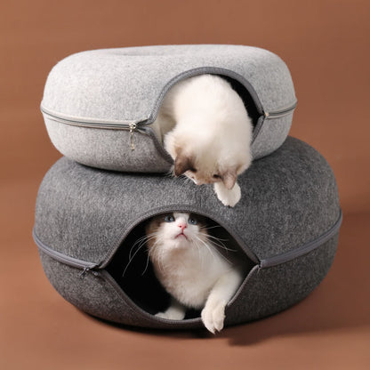 Four Seasons Available Cat Nest Round Woolen Felt Pet Dual-use Cat Nest Tunnel Interactive Training Toy Grey Felt Cat Nest 23