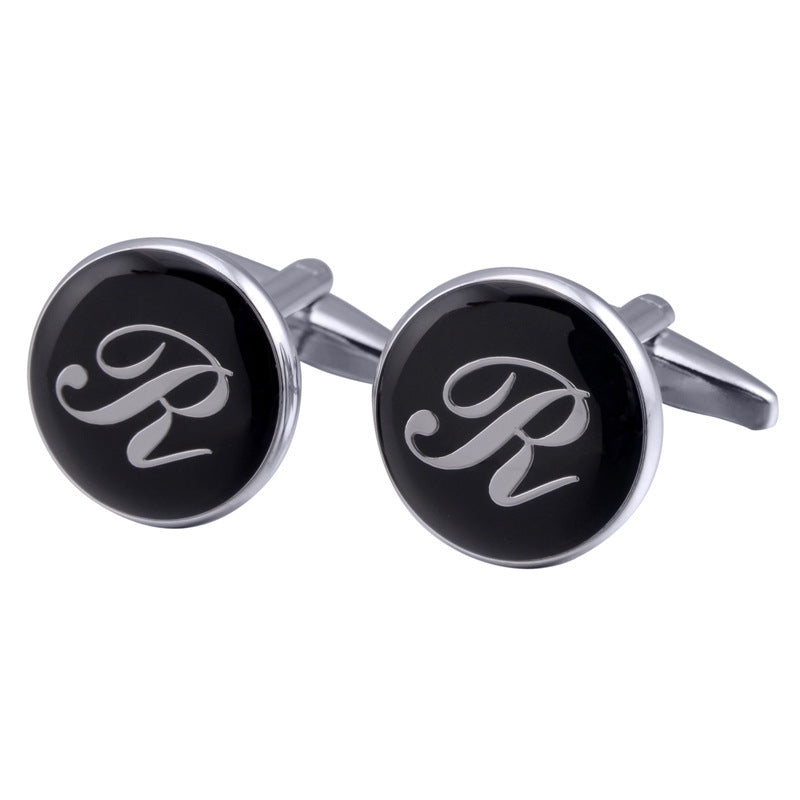 French Cufflinks black round Enamel Traditional letter Cufflinks 232337173197