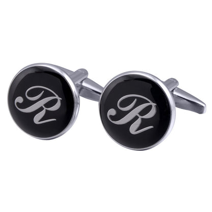 French Cufflinks black round Enamel Traditional letter Cufflinks 232337173197