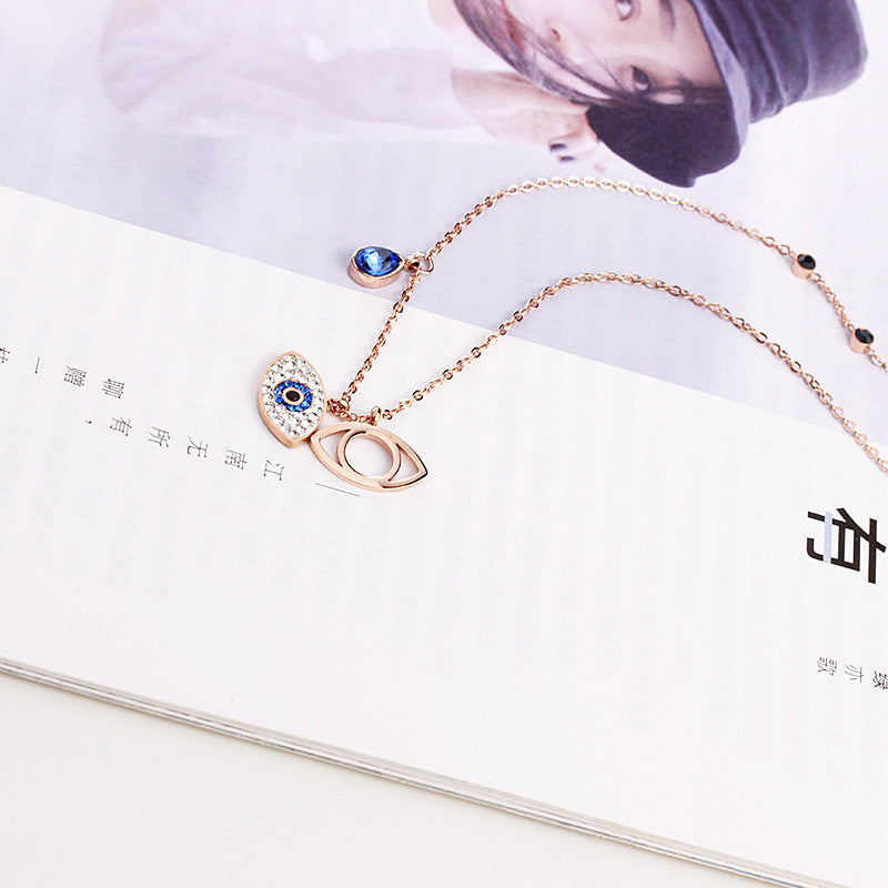 Europe and the United States titanium steel rose gold demon eye necklace short clavicle chain female personality wild tempera