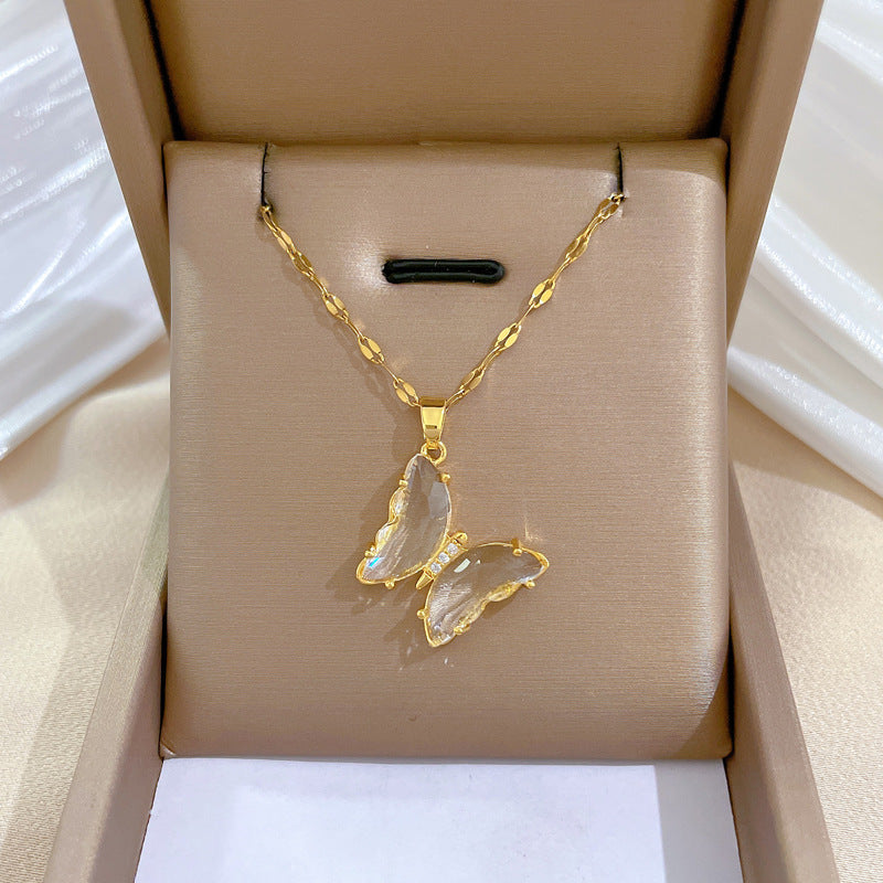 European And American Ins Crystal Zircon Butterfly Pendant Necklace 23264ab0 844f 4c2d a066 998401e3516a
