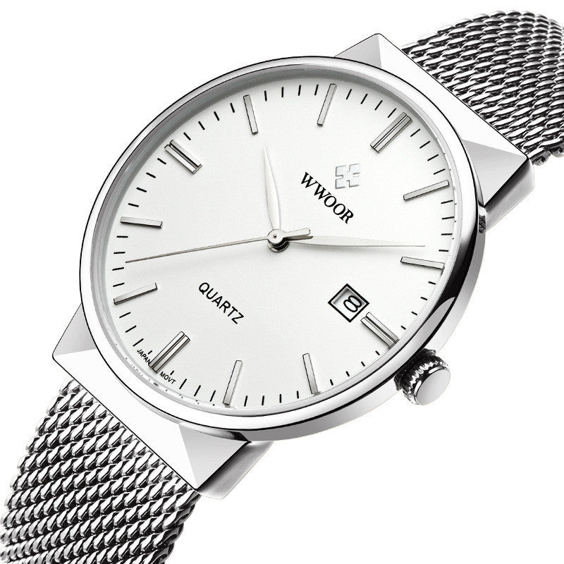 Men's mesh belt quartz watch wholesale ultra-thin waterproof steel 23286330108625