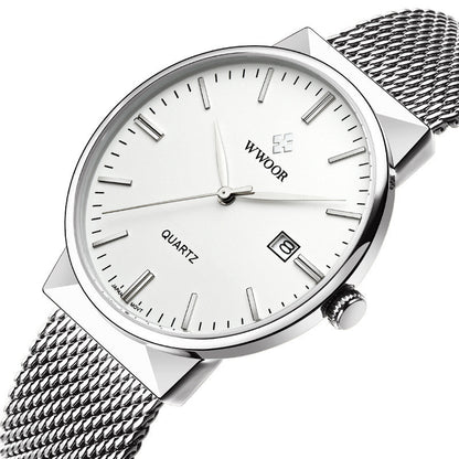 Men's mesh belt quartz watch wholesale ultra-thin waterproof steel 23286330108625