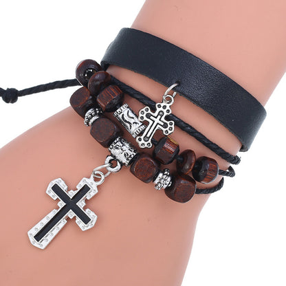 Beaded cross leather bracelet 2338620868779