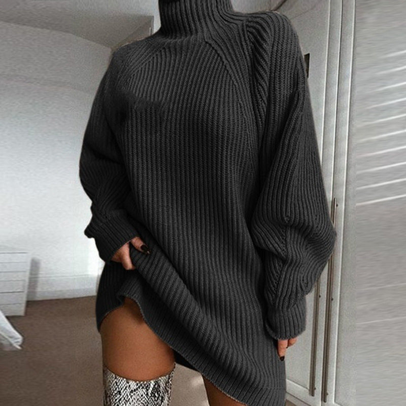 Solid Turtleneck Long Sweater Winter Warm Women Sweater Dress 2339156717320