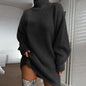 Solid Turtleneck Long Sweater Winter Warm Women Sweater Dress 2339156717320