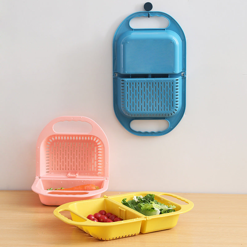 Folding Drain Basket Leaking Fruit Box Vegetable Container Drain Rack Sink with Handle Storage Baskets 234393628812