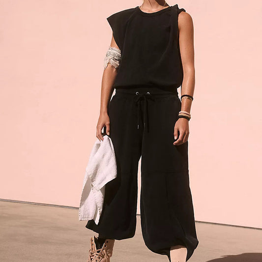 Sleeveless Casual Pocket Pure Color Elastic Waist Backless Jumpsuit 2345ede1 e75b 40c8 a3f1 911463e470b1