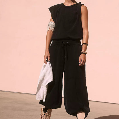 Sleeveless Casual Pocket Pure Color Elastic Waist Backless Jumpsuit 2345ede1 e75b 40c8 a3f1 911463e470b1 775e6172 ec73 40c0 8