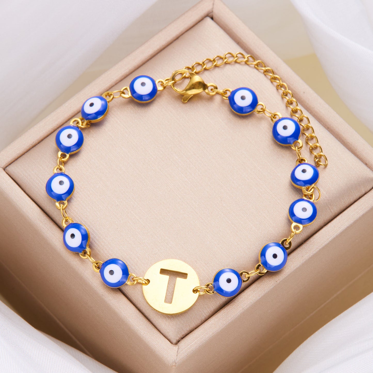 Women's High-grade Stainless Steel Blue Eyes Fashion Hollowed-out 26 Letter Bracelet 2353c854 7dfe 4e1a 84e2 a38168e31105