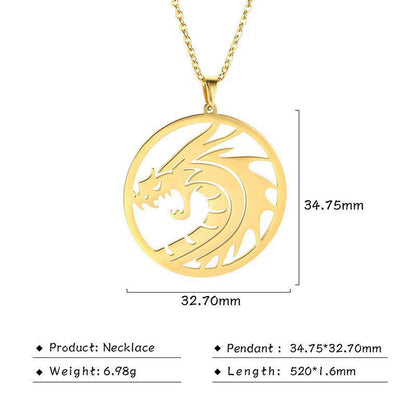 Zodiac Dragon Stainless Steel Round Plate Plating Necklace 235b95d4 15bd 48d2 aa10 16c808980696