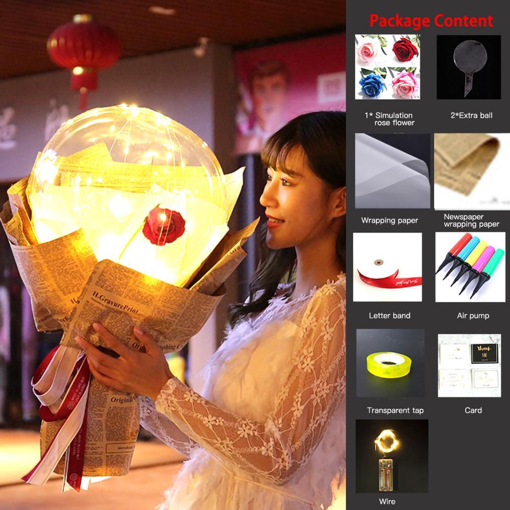 LED Luminous Balloon Rose Bouquet Transparent Bobo Ball Rose 2368220354870
