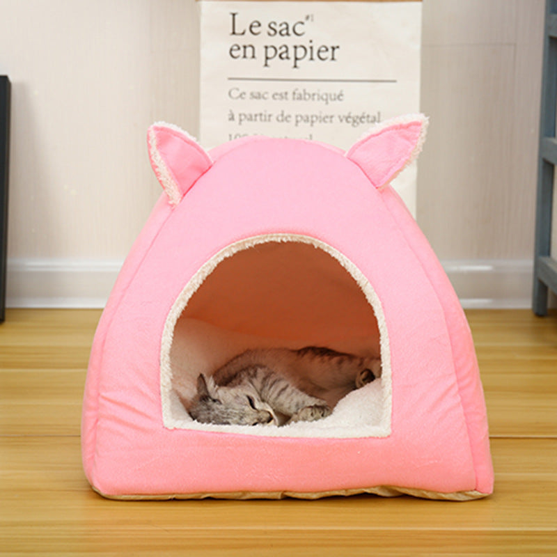 Pet Kennel House Winter Warm Rabbit Ears Cat Litter Pad Closed Yurt 2375986330220