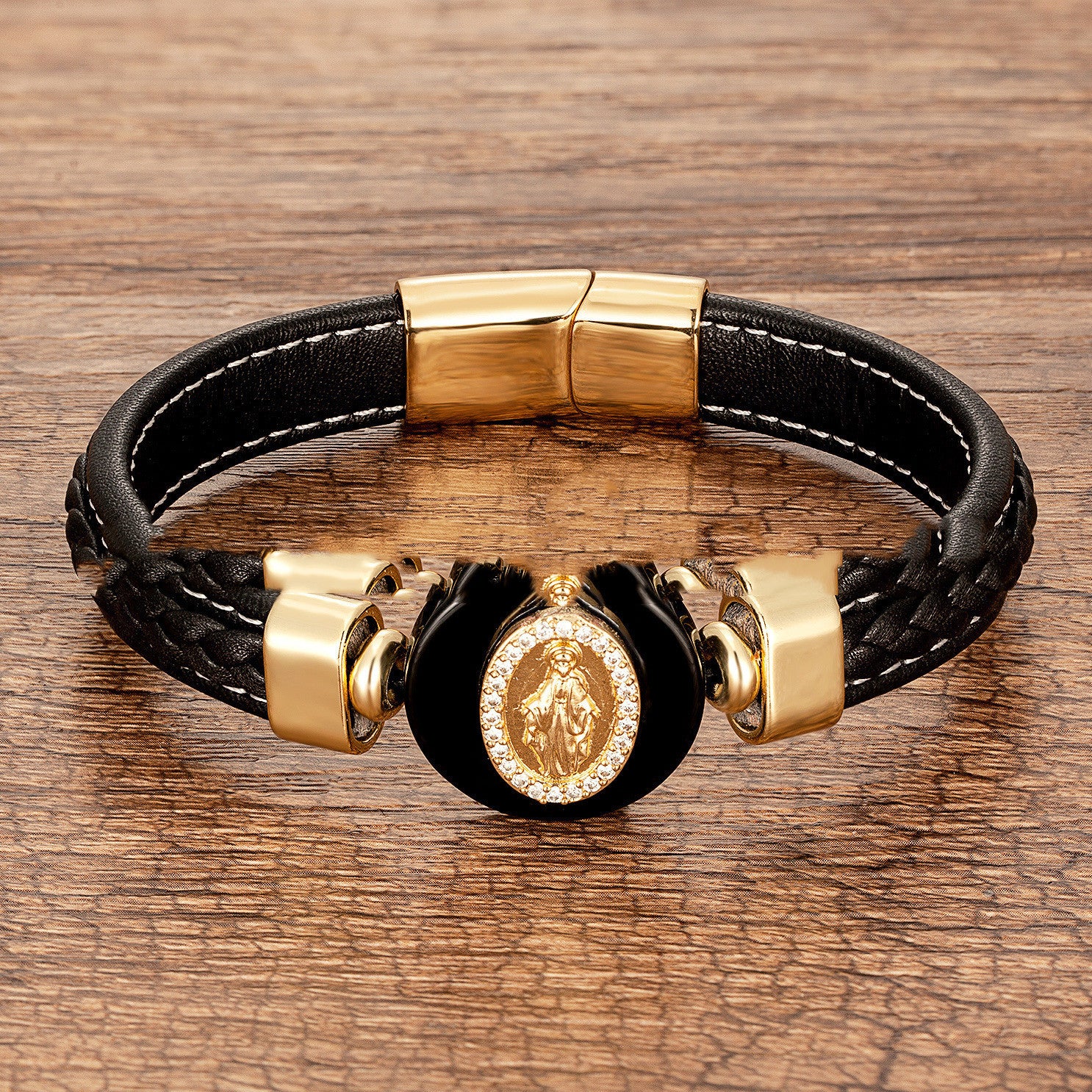 European And American Fashion Outer Stone Leather Cord Braided Bracelet 2375cb6c 854b 4c81 af4a fbc969c27a21