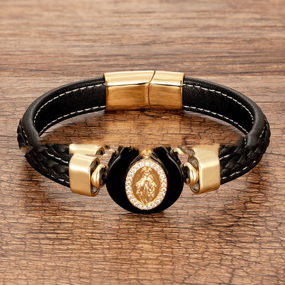 European And American Fashion Outer Stone Leather Cord Braided Bracelet 2375cb6c 854b 4c81 af4a fbc969c27a21