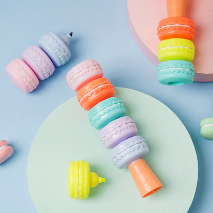 6pcs Novelty Cookie Highlighter Pen Set Macaron Cake Fluorescent Color Marker Liner - 图片 3
