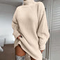 Solid Turtleneck Long Sweater Winter Warm Women Sweater Dress 2378640086256