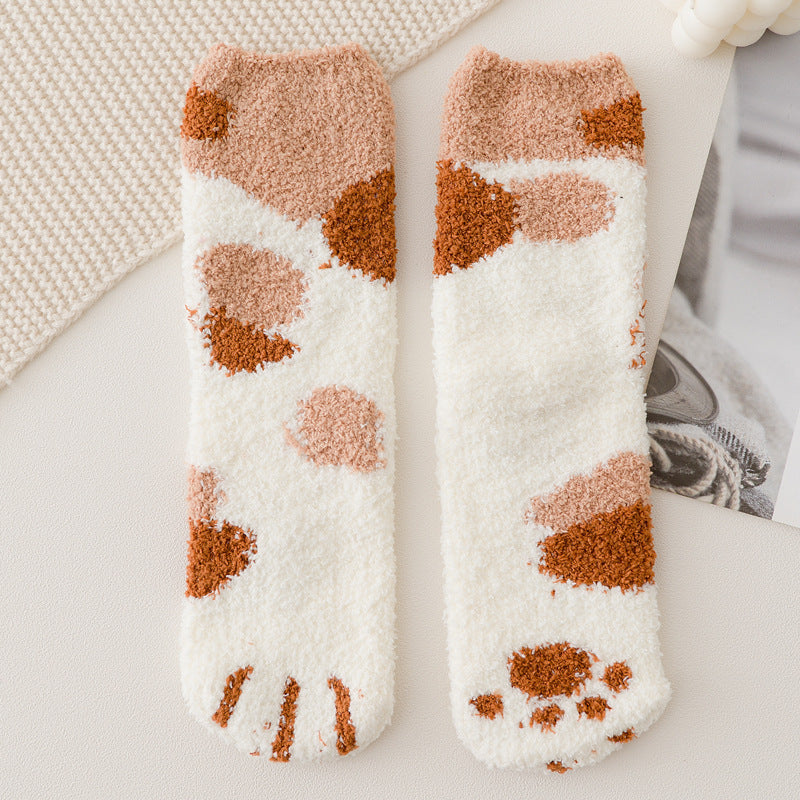 Coral Fleece Socks Women's Mid-calf Length Winter Thickened Fleece Warm Cat's Paw Socks 2390ba84 29e3 4923 b5a9 abcdd037ff9a