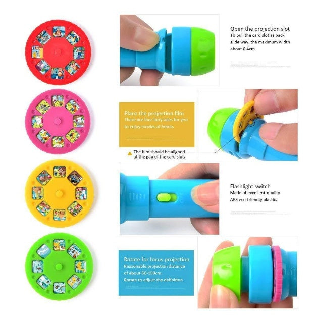 Cartoon Storybook Cards LED Projection Flashlight Interactive Toy Kids Gift 23947982204100