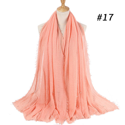 Cotton and linen crumpled monochrome scarf 240205711775