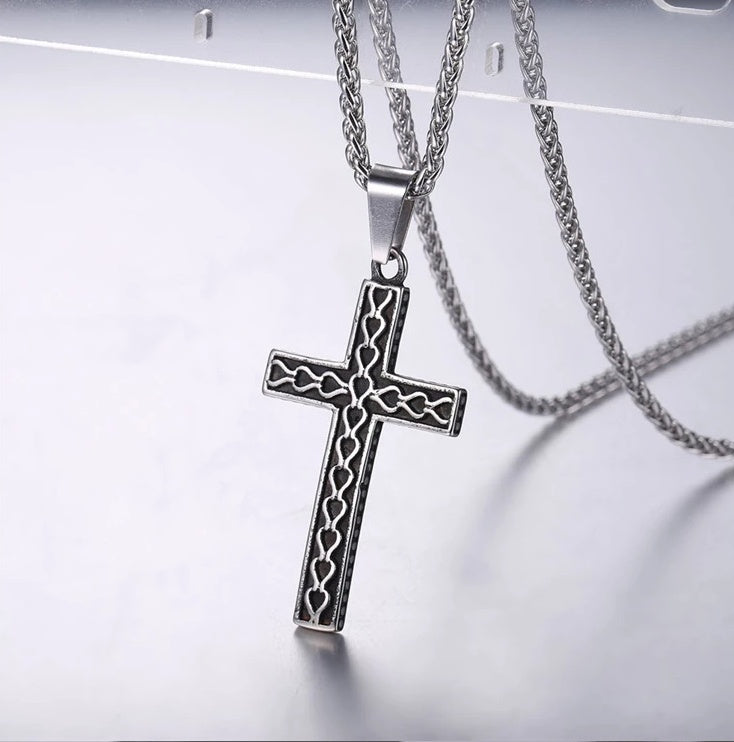 316L stainless steel gold plated christianity jewelry unique black mens vintage cross necklace with chain - HD Wireless Product #5